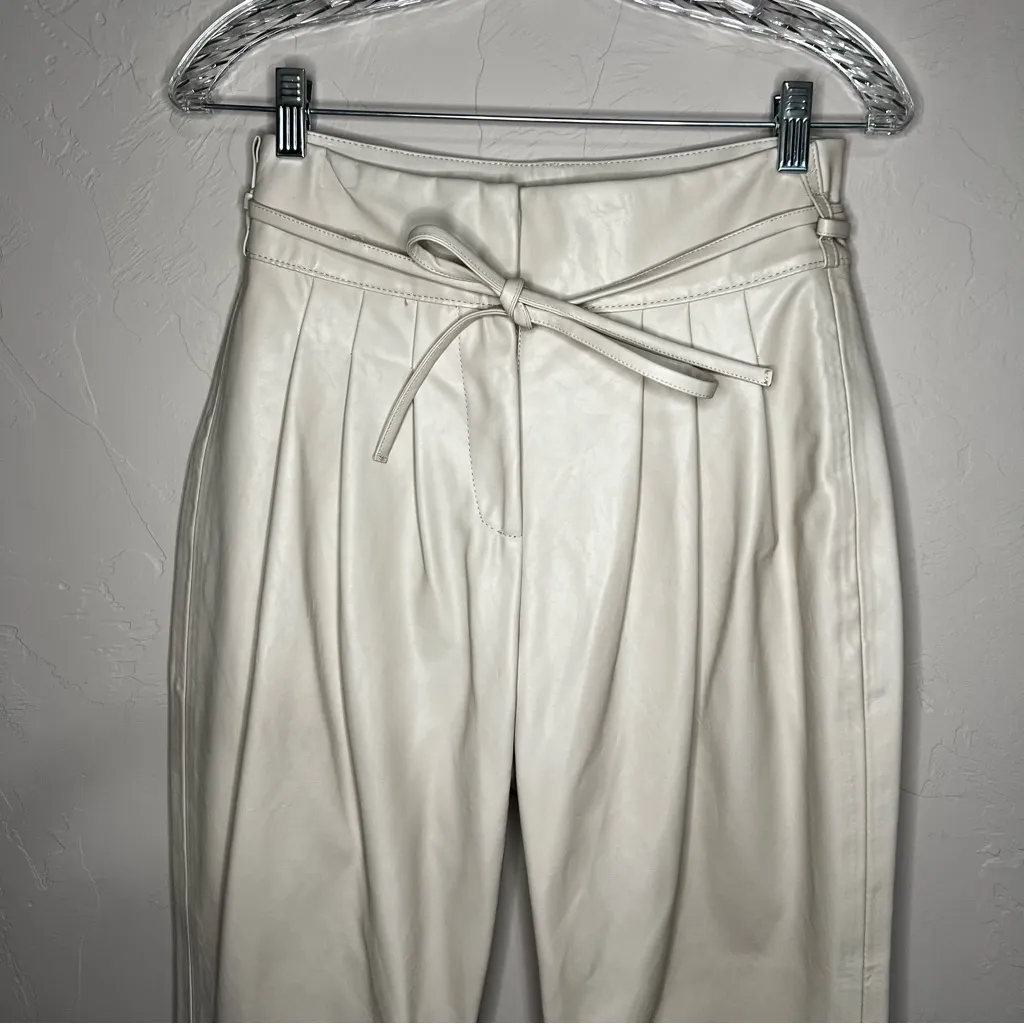 Blank NYC Cream Faux Vegan Leather High Rise Pleated Tapered Leg Ankle Pants - Image 3