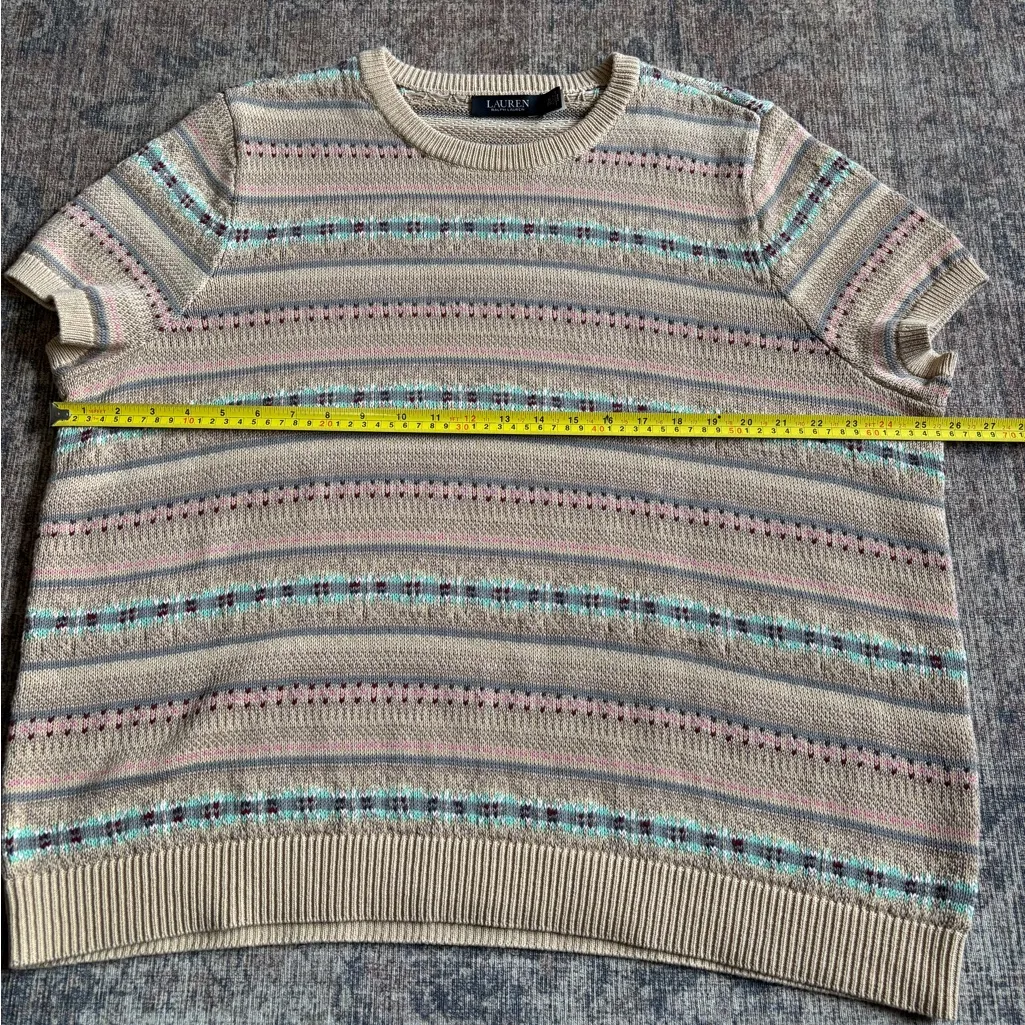 Lauren Ralph Lauren Fair Isle Tan Short Sleeve Sweater Top Size 3X - Image 5