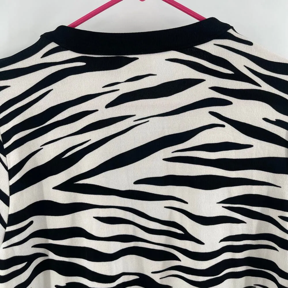 CHICO'S Travelers Top Size 2 (US 12/14) Classic Zebra Print Split-Neck Vacation - Image 11