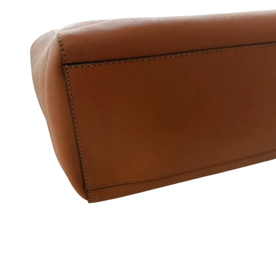 Tory Burch York Buckle Leather Tote Bag Tan Brown Work Travel Laptop Carry-On - Image 5