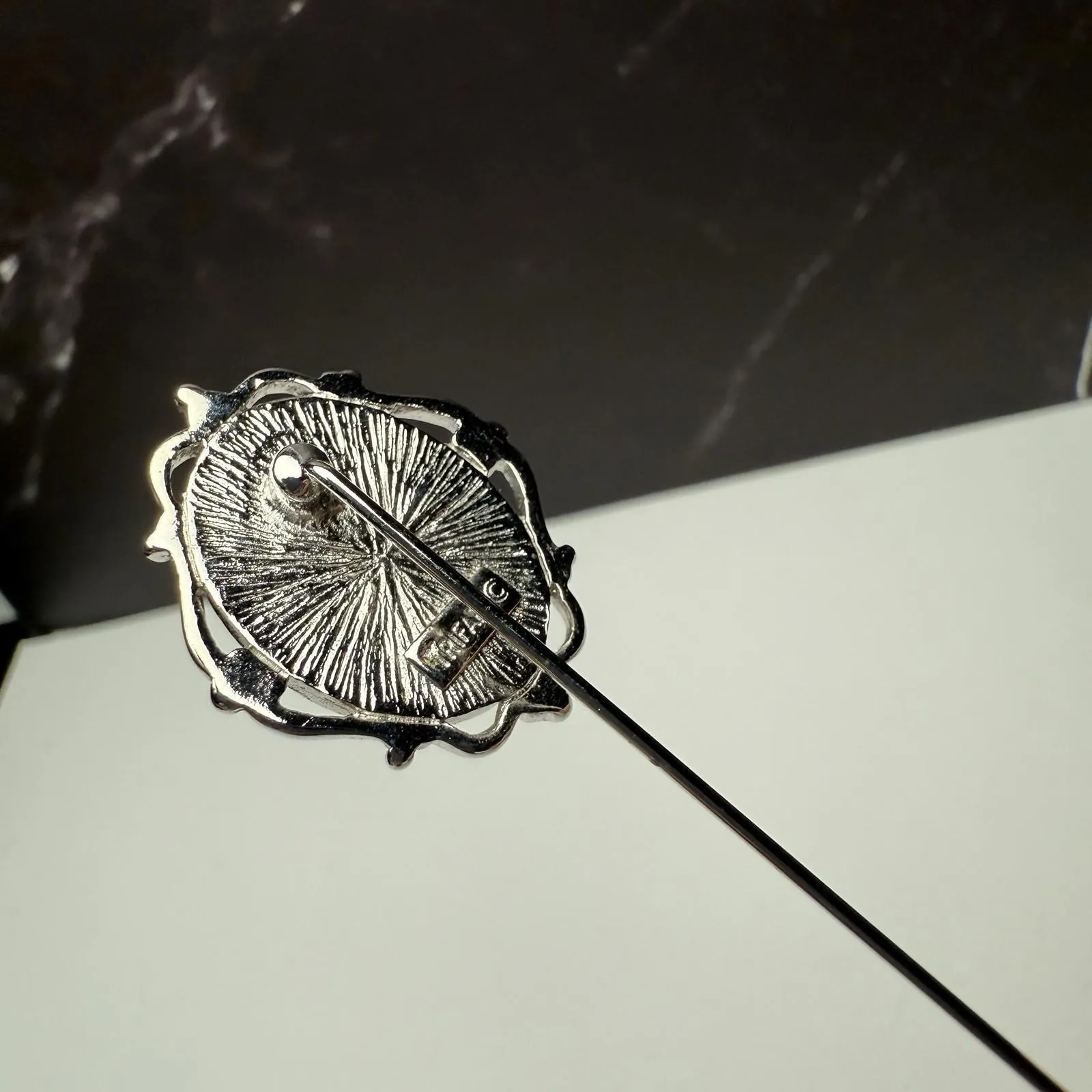 Signed Trifari Blue Cameo Face Of Lady Silver Tone Lapel Stick Pin - Image 10