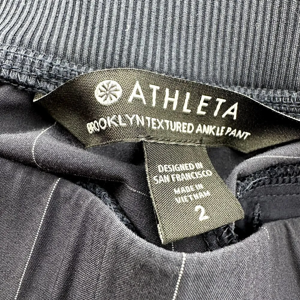 Athleta Brooklyn Textured Ankle Pants Windowpane Stretch Pull On Navy Blue 2 - Image 3