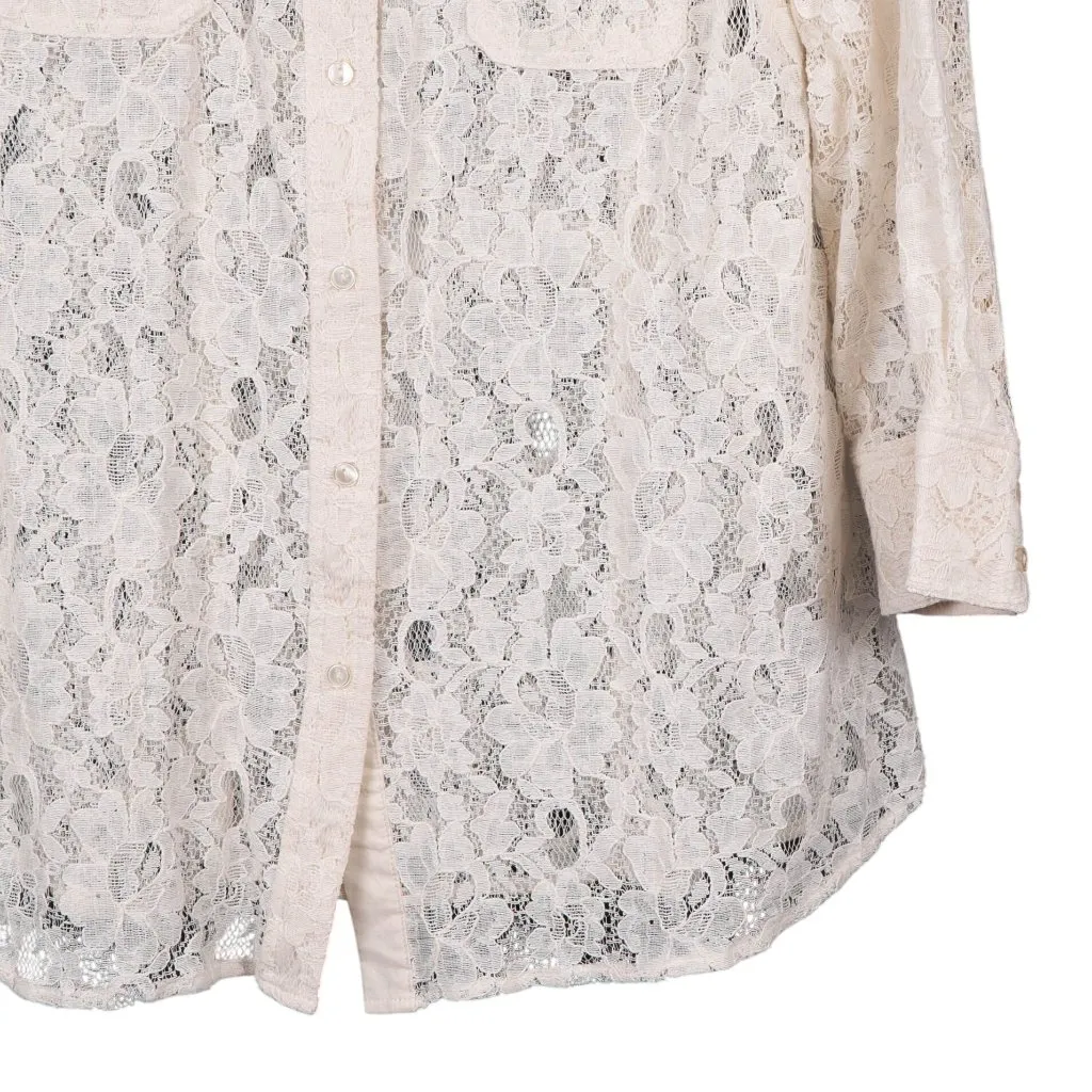 Cato Button Up Lace Shirt XL Womens Pockets Off White Cotton Blend 3/4 Sleeves - Image 3