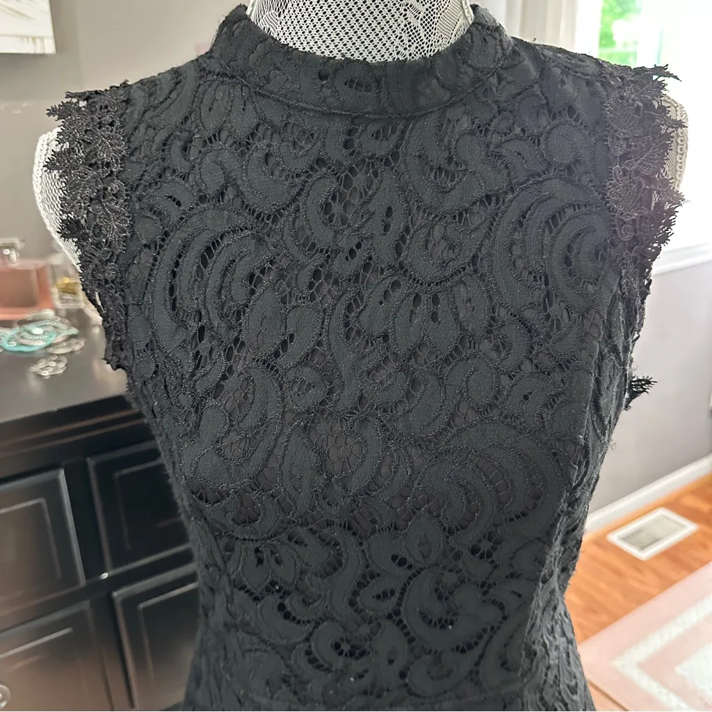 Francesca’s Black Lace Sleeveless Fit & Flare Dress Mini Dress Size Large - Image 3