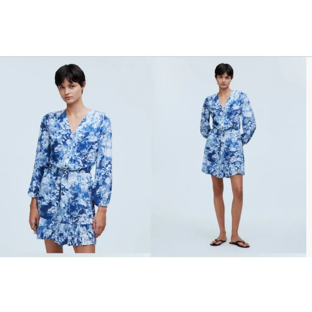 Madewell Womens $128 Tie-Waist Mini Shirtdress in Floral Crepe SIze 12 NR777 - Image 2