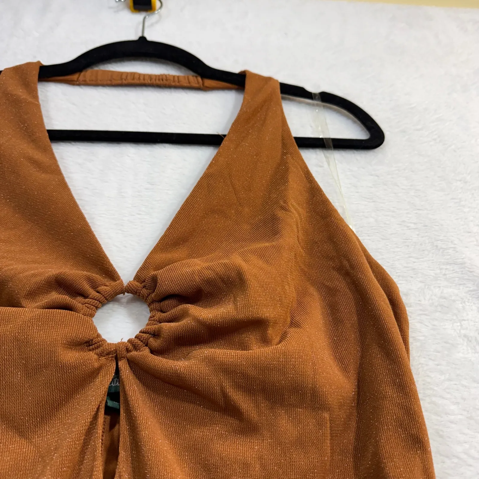 Wild Fable XL Minidress Orange Shimmer Halter Cutout Bodycon Y2K Club Fest Date - Image 4