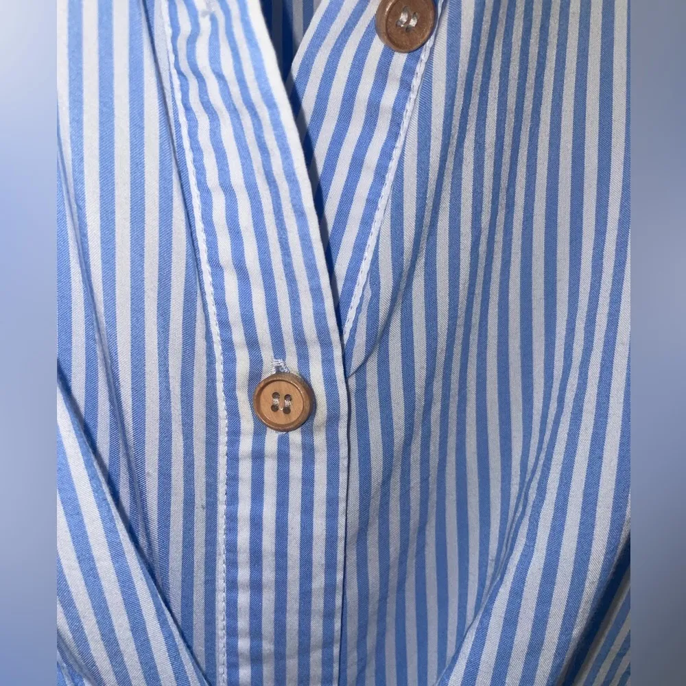 Zara Oversized Stripe Knot Front Tunic Blouse Blue White Stripe Size Small - Image 3