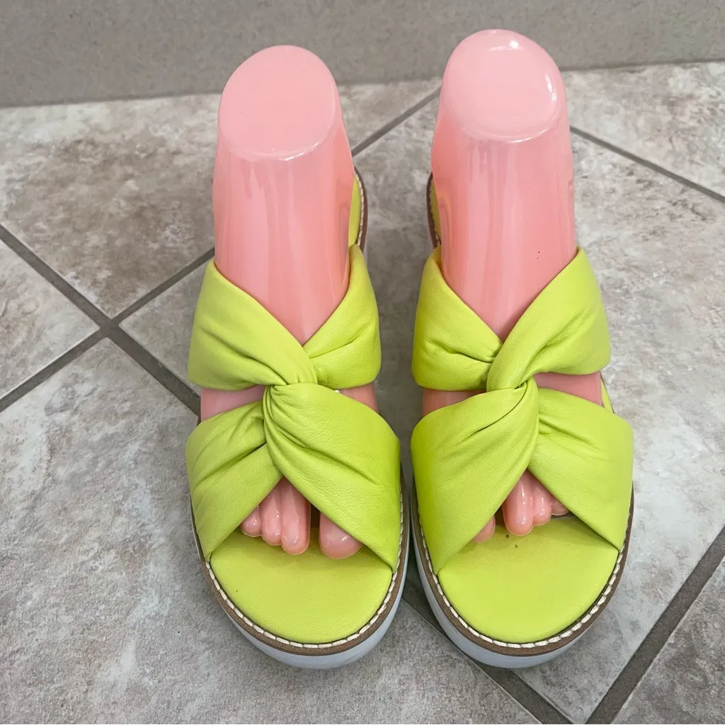 Eileen Fisher Bene Leather Platform Wedge Sandal WOMENS 8.5‎ Green/Yellow… Green - Image 7