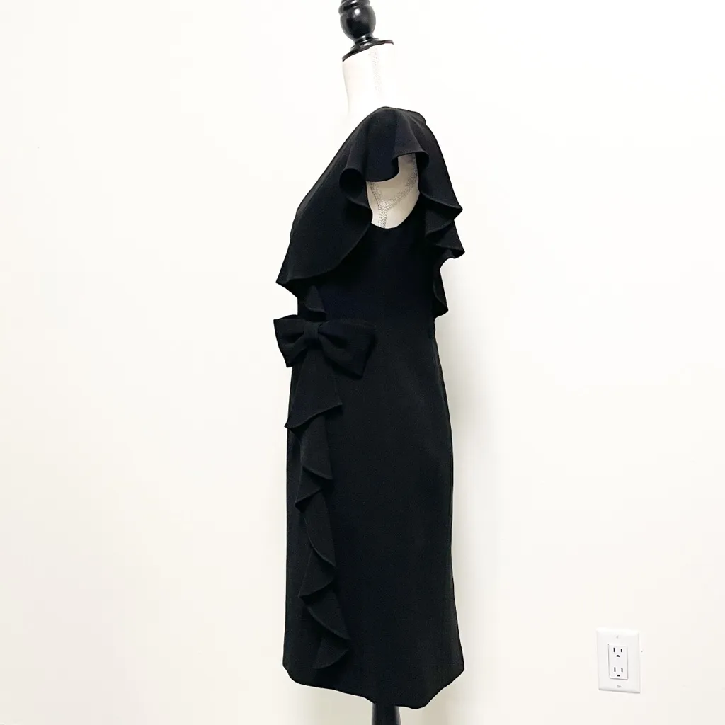 Rickie Freeman Teri Jon V Neck Ruffle Bow Dress Black Size 4 - Image 4