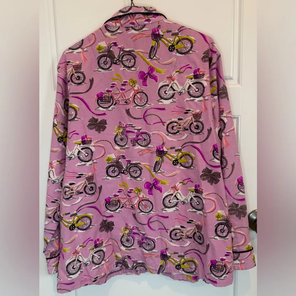 Nick & Nora Flannel Pajama Shirt Women's Size Large bicycles bows - Image 2