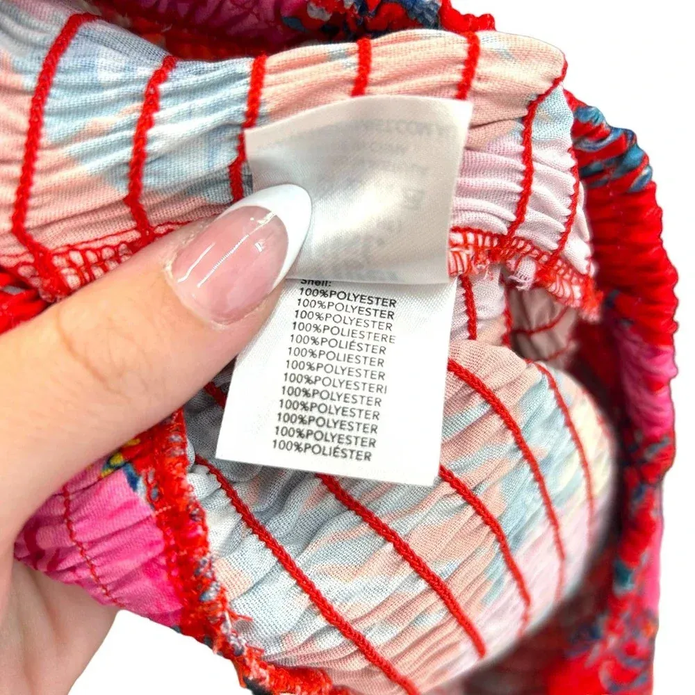 Tiger Mist Pansy Smocked Ruffle Hem Skirt Red Tropical Floral Print Size Medium‎ - Image 6