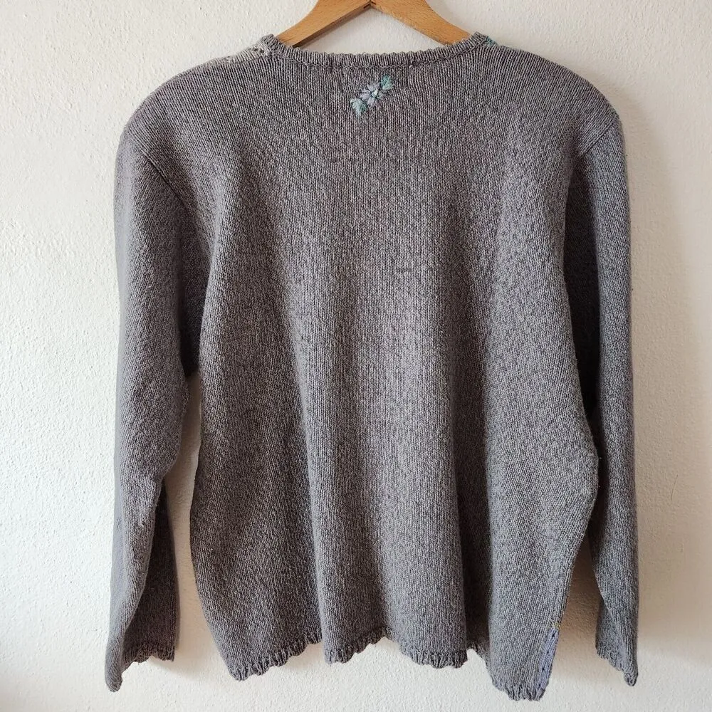 Vintage JANTZEN Floral Eyelet Hand Embroidered Sweater Women’s Size XL Cottage - Image 2