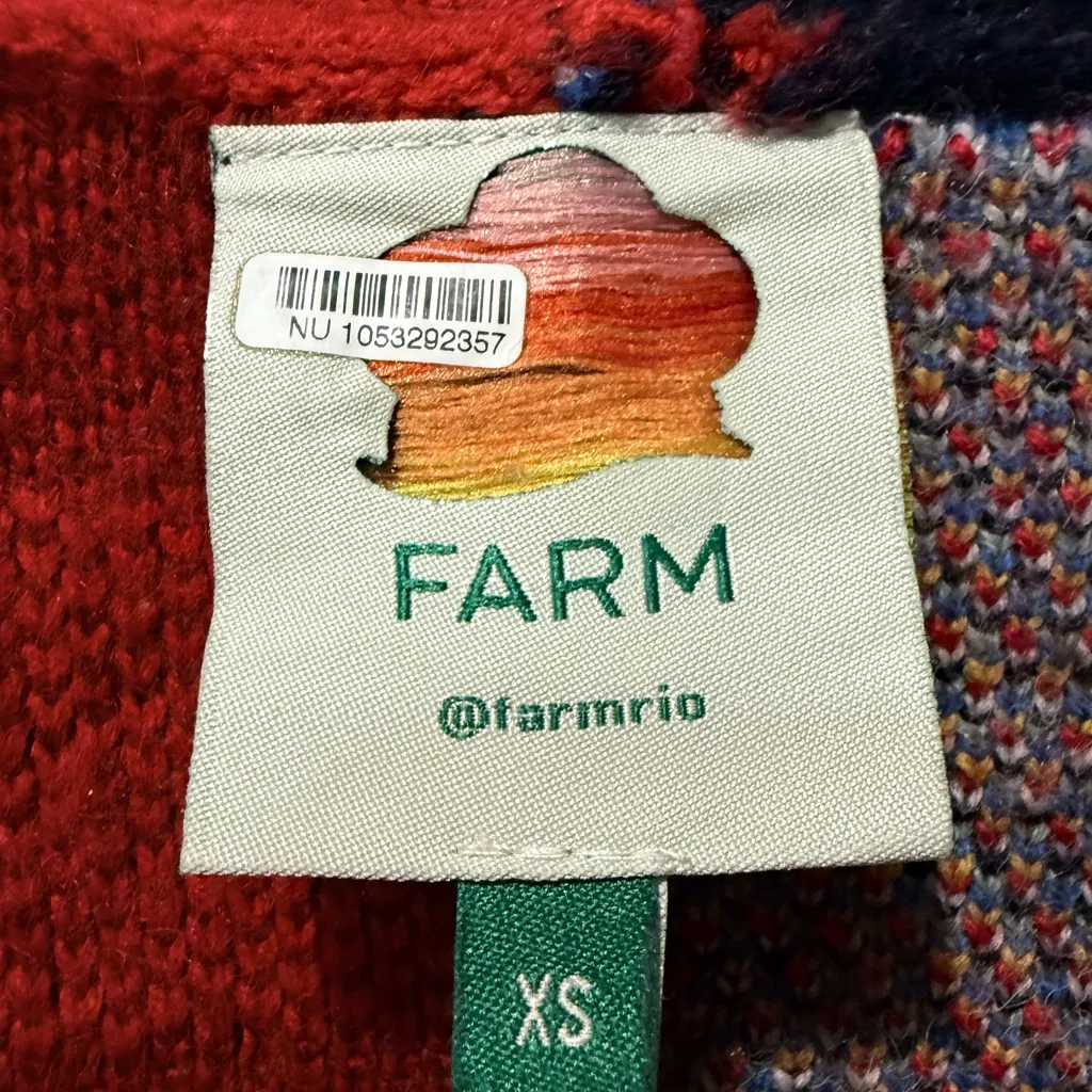 Farm Rio Vintage Forest Red Blue Stripe Mixed Oversized Cozy Cardigan Boho XS - Image 6