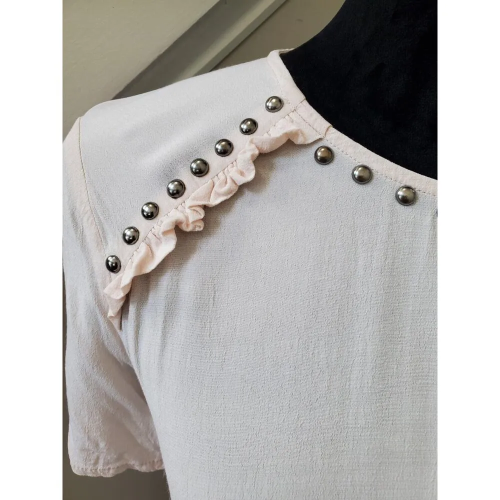 H&M Women's White Viscose Short Sleeve Round Neck Pullover Casual Shirt Size 6 - Image 3