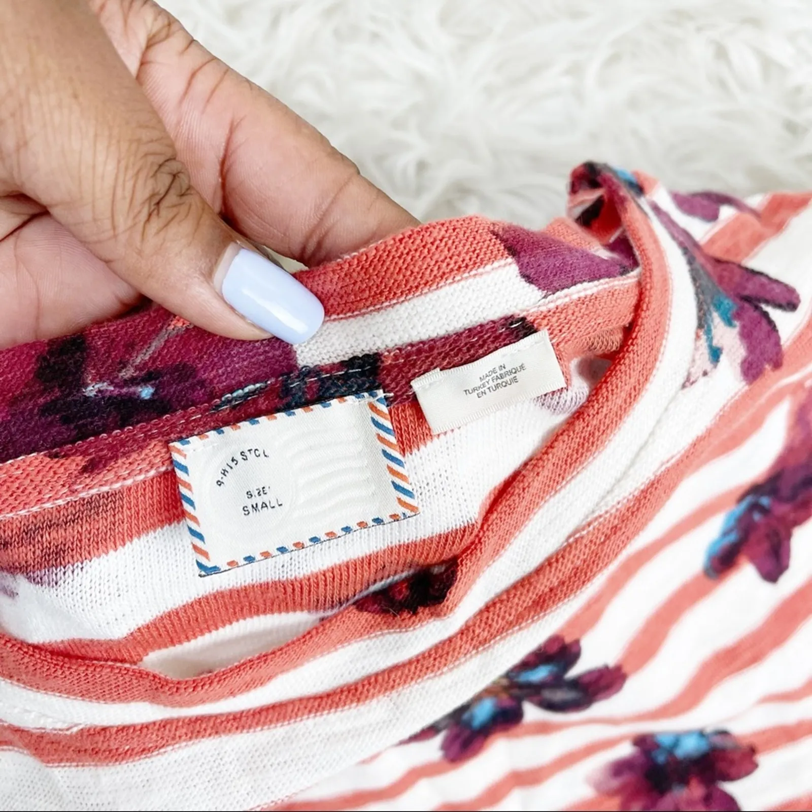 Anthropologie Women's Postmark Striped‎ Floral Red Side Tie Top Size Small - Image 4