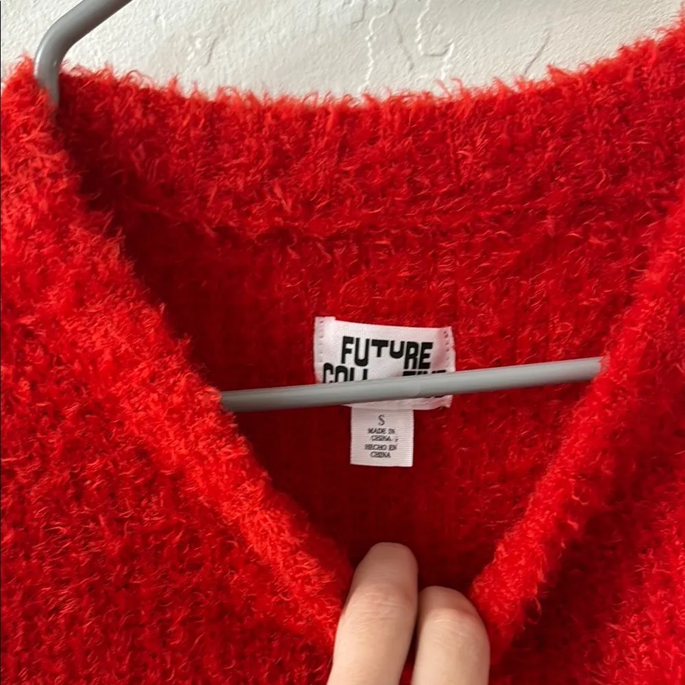 Future Collective Red Brocade Shaggy Soft Crewneck Pullover Sweater S - Image 4