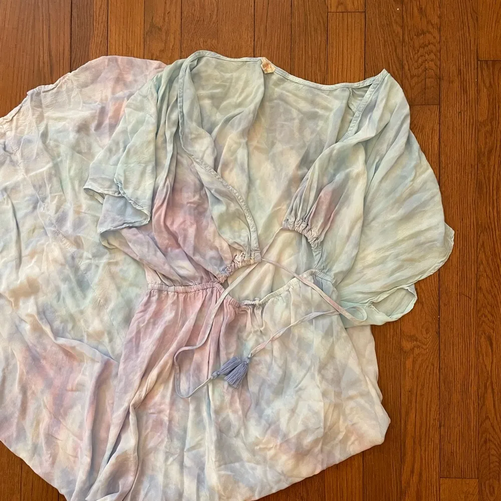 Surf Gypsy Tulum Waist Cinch Water Color Boho Resort Wear Maxi Dress - Sz M - Image 9