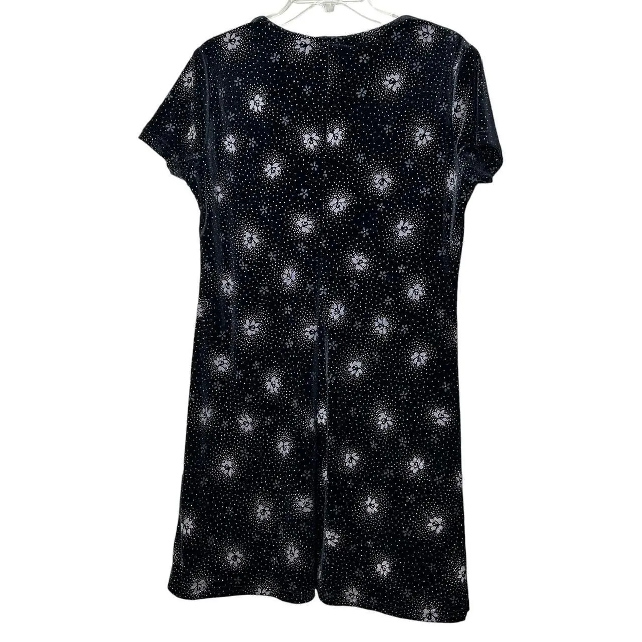 Vintage Black velvet mini dress with silver white flowers 90s 1990s - Image 3