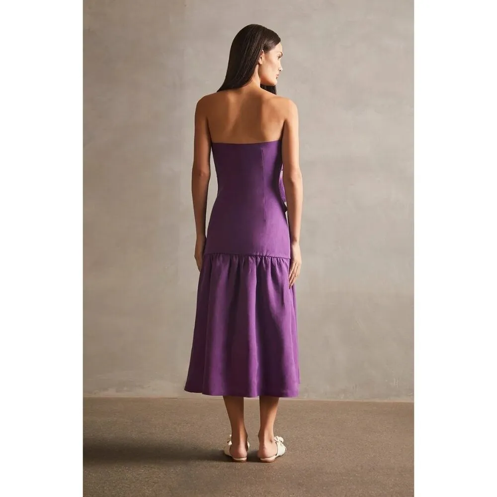 Adriana Degreas Fantasy Strapless Midi Dress in Fuchsia Large New Womens Linen Purple - Image 12
