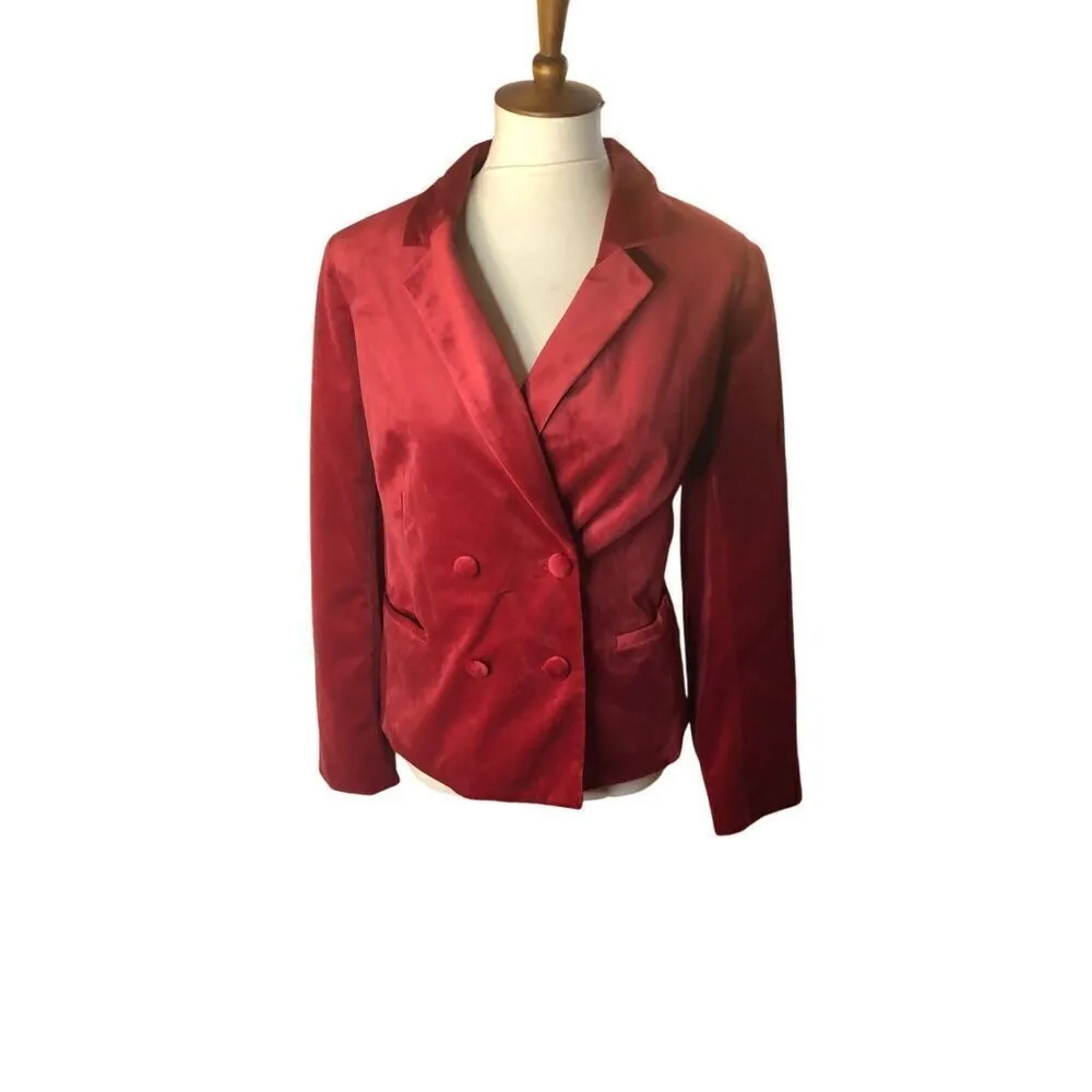 LC Lauren Conrad Double Breasted Notch Collar Red Velvet Holiday Blazer - Size L - Image 2