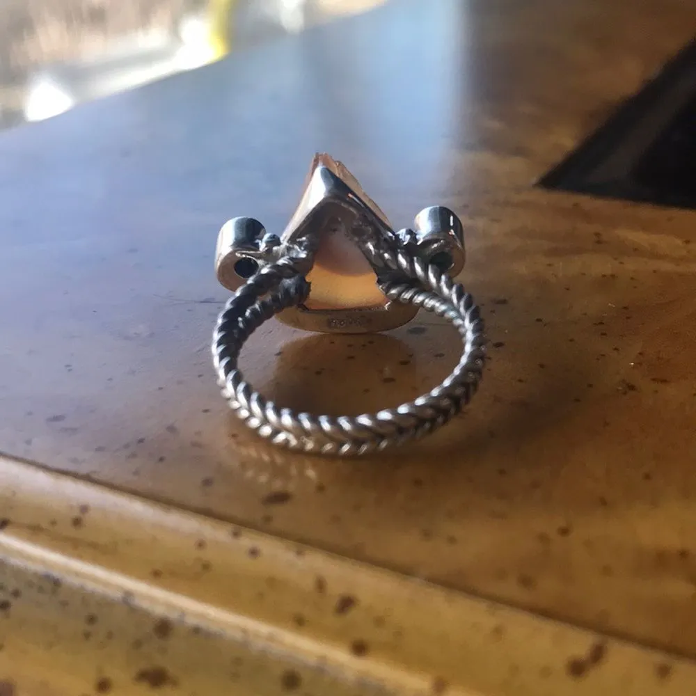 Natural Fire Opal Chrome Diopside Sterling Silver Ring Size 6 Orange - Image 5