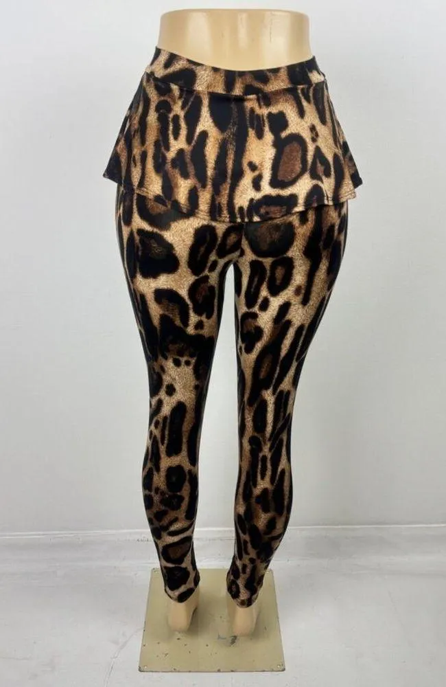 Women's Sabora Leopard Animal Print Peplum Accent Leggings Size Small Brown - Image 9