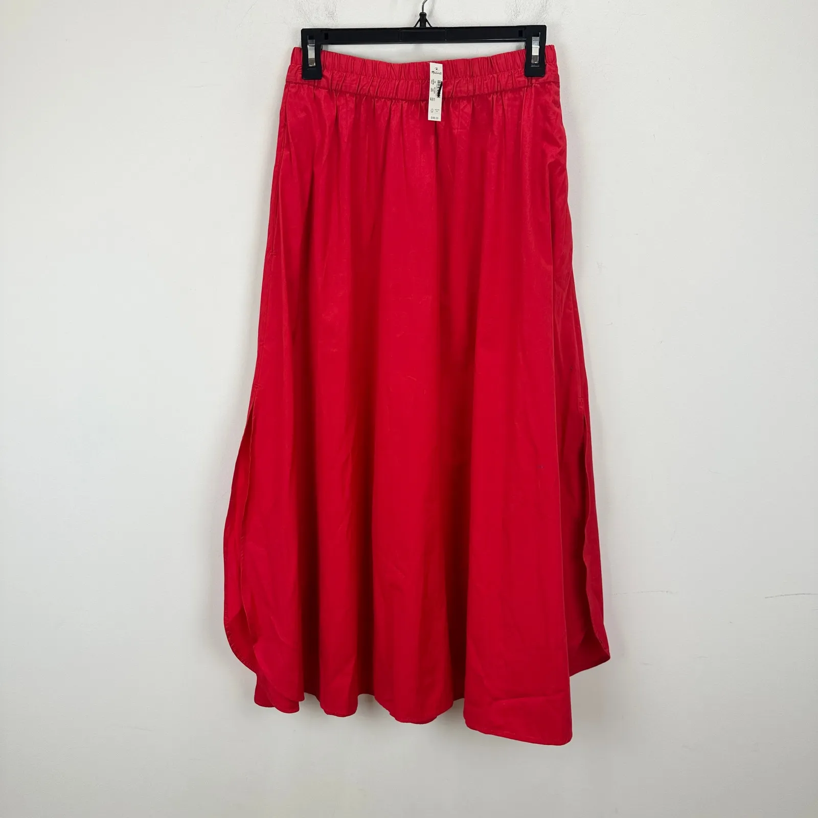 Madewell Poplin Midi Skirt Cotton A Line Cerise Red Minimalist Pockets XS NWT - Image 7