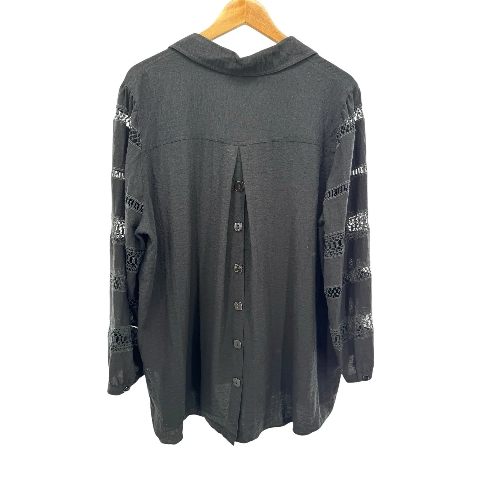 John Mark Black Lace Panel Button Down Blouse XL Boho Sheer Long Sleeve‎ Top - Image 6