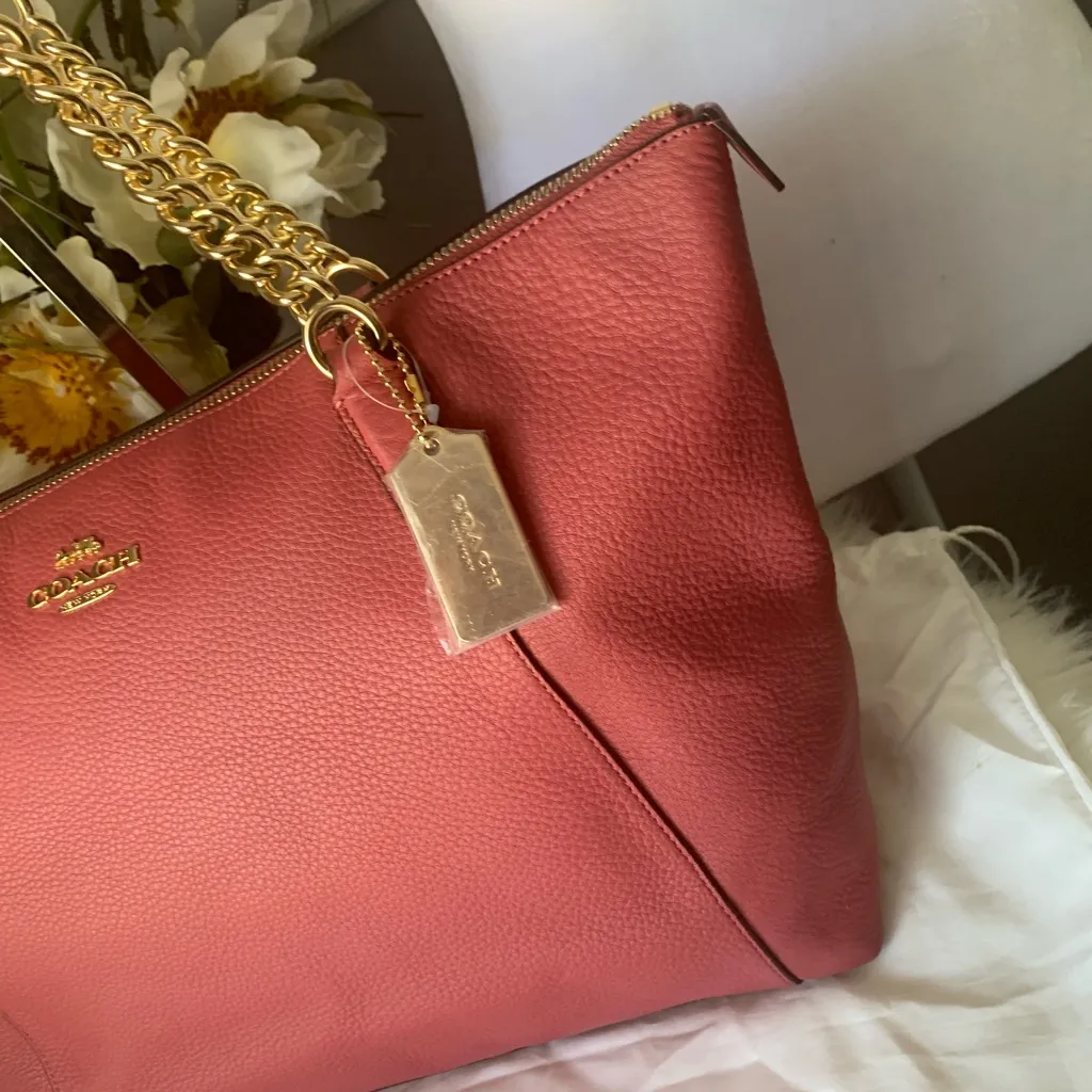 NWOT Coach Ava Chain Refined Red Pebble
Leather Tote Bag Carryall - Image 7