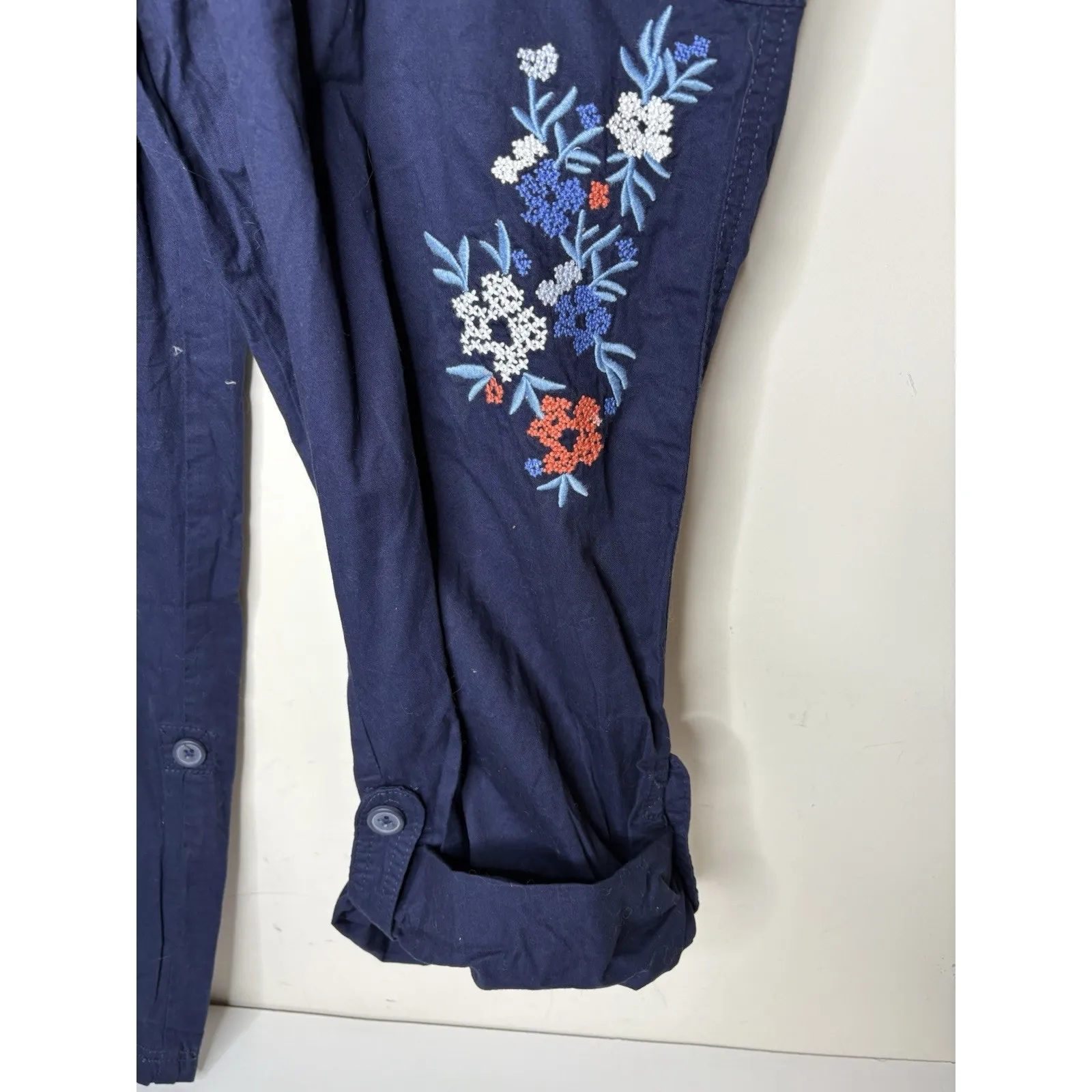 Woman Within Womens Plus Size 18W Cargo Pants Convertible Hem Blue Embroidered - Image 4
