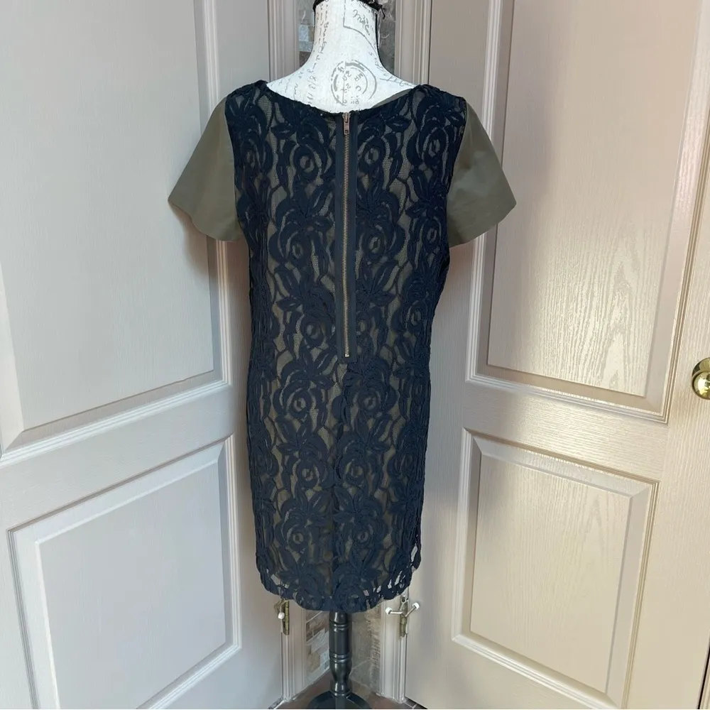French Connection UK Style Lovelace Tee Dress Khaki Green/Black Sz 12 - Image 5
