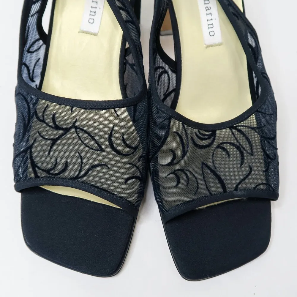 Vintage 90s Ann Marino Navy Floral Mesh Heels Blue Size 8 - Image 5