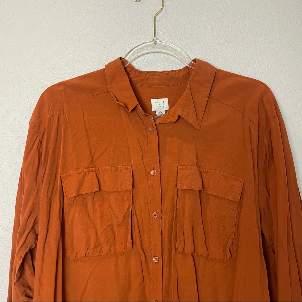 A New Day Women’s Terracotta Rust Button-Down Shirt Size XL - Image 2