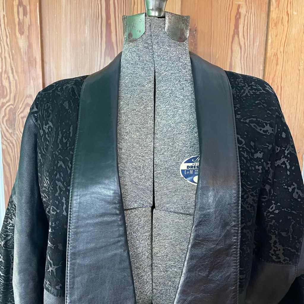 80s Vintage Cassidy Sculptural Leather & Suede Statement Jacket Sz Sπ Black - Image 3
