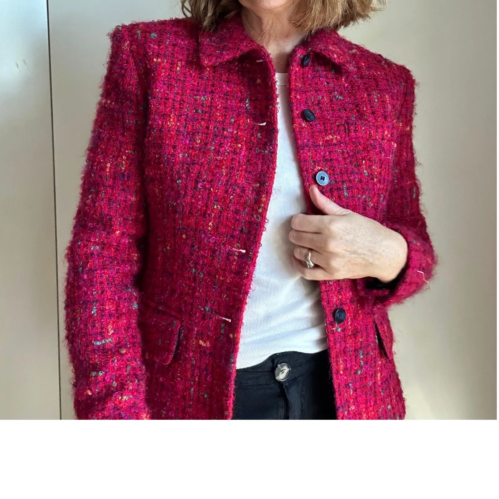 90s Tweed Wool & Mohair Pink Speckled Blazer Size 4 Jones New York Classic - Image 5