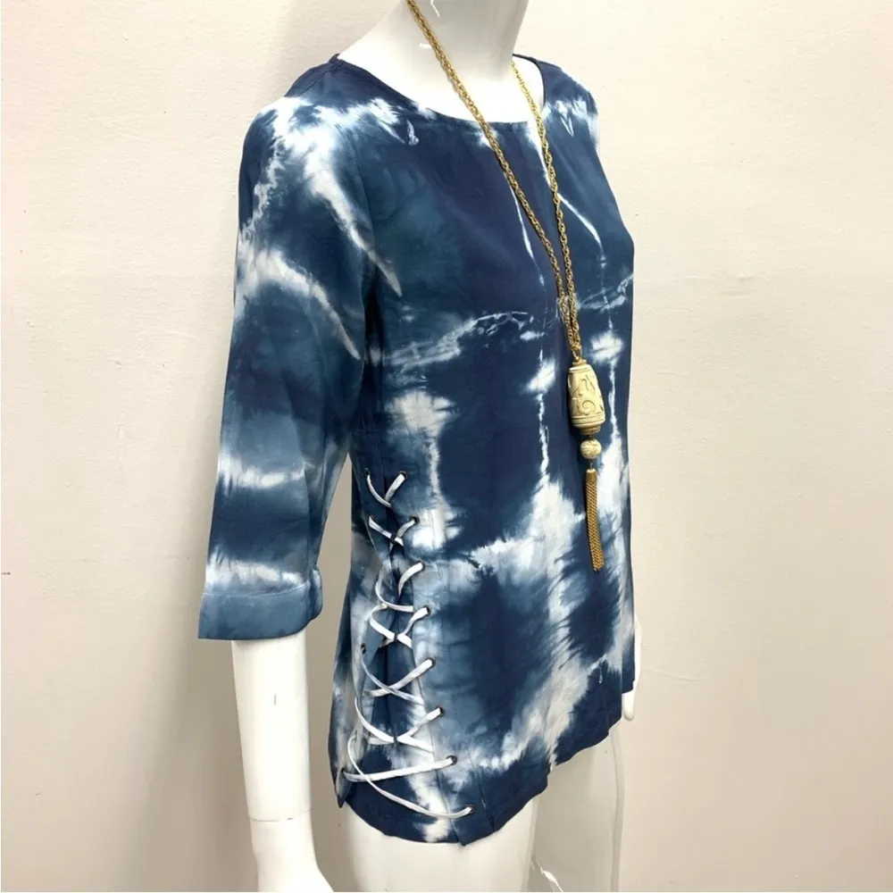 NWT! Gypsy 05 100% Silk Lace Up Tie Dye 3/4 Sleeve Blouse 17” P2P - Image 3