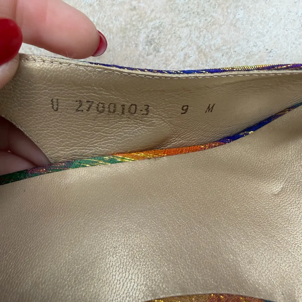 Stuart Weitzman Peep Toe Slingback Heels with Metallic Plaid Pattern - Image 7