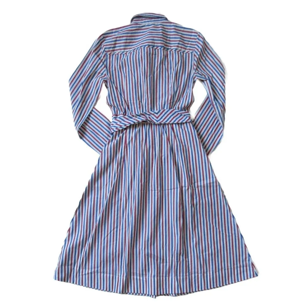 NWT J.Crew Tie Waist Shirt Dress in Red Blue Stripe Button Down Shirt Dress 2 - Image 6