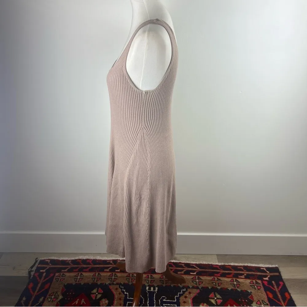 Stitchdrop Mocha Cream Ribbed Neutral Knit Dress Minimalist Academia Sleeveless Tan Size L - Image 6