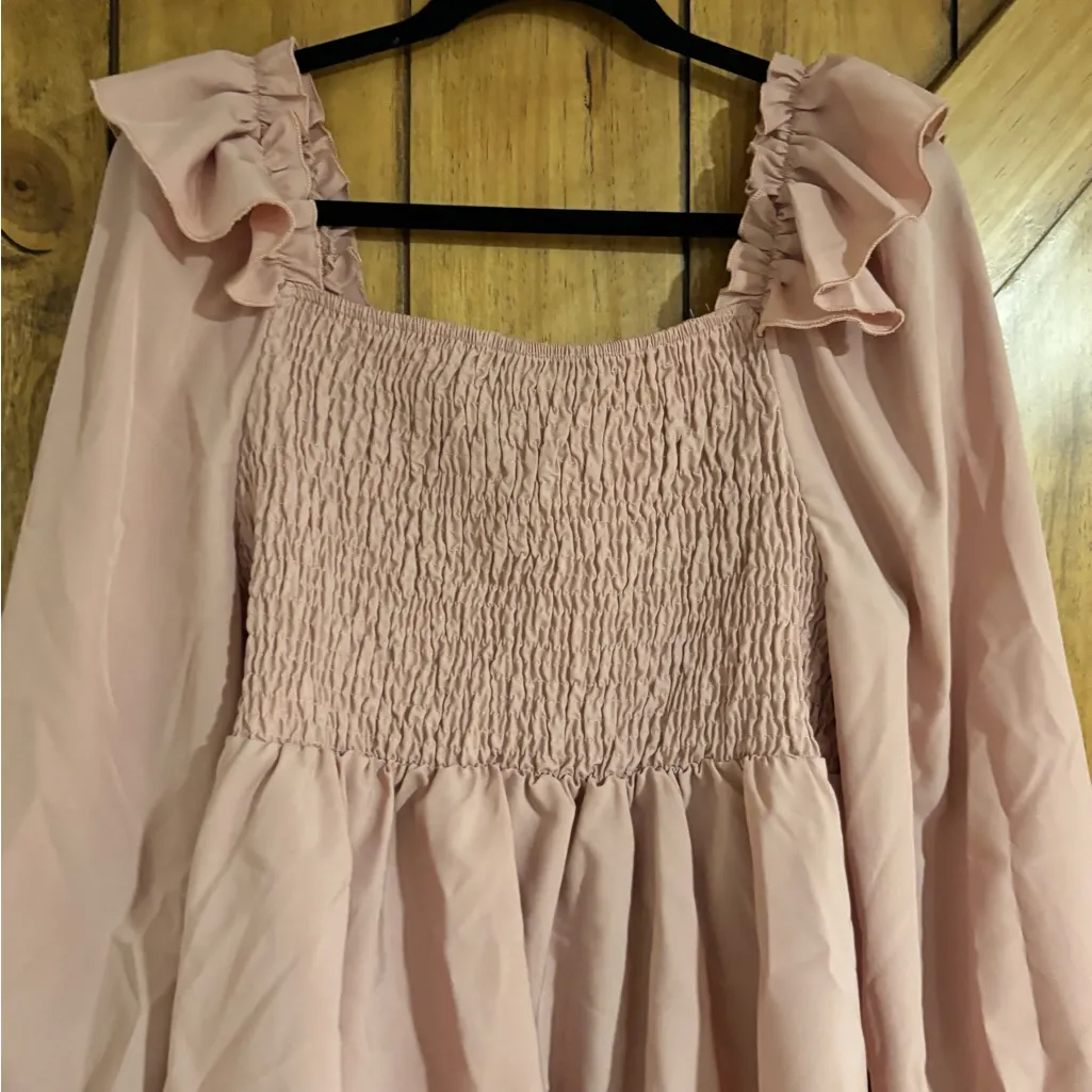 SHEIN Plus Size Peplum Blouse 2X Pink Square Neck Lantern Sleeves - Image 4