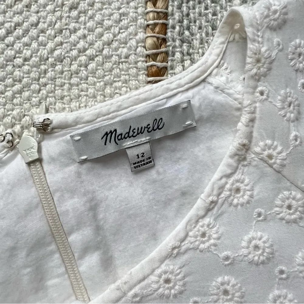 Madewell Eyelet Tassel-Tie White Short Sleeve Mini Dress Women’s Size 12 - Image 7