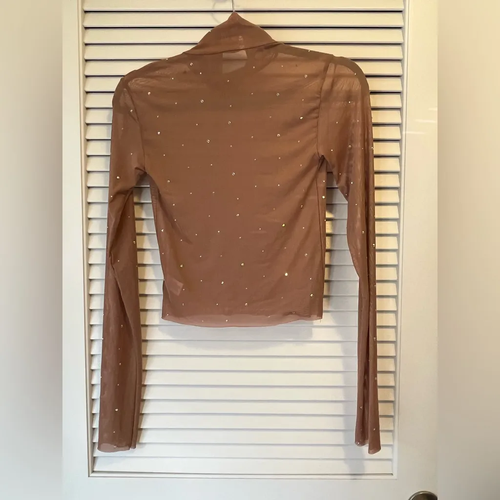 Brown Sheer Long Sleeve Top - Image 3