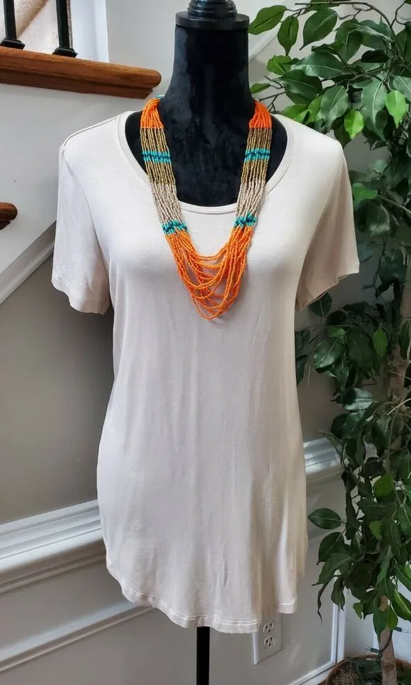 JM Collection Women's Sand Rayon Round Neck Short Sleeve Top Shirt Size Medium - Image 1