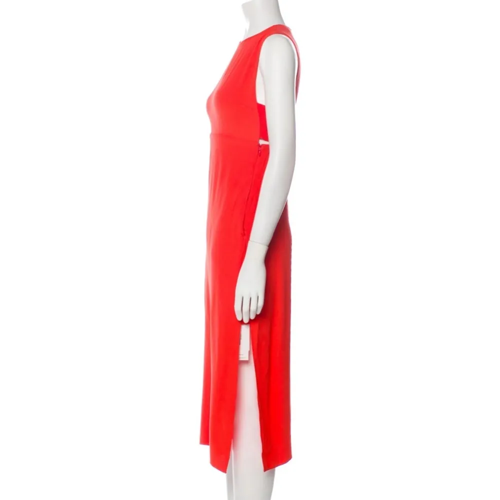 A.L.C. Sleeveless Silk Lowry Slit Midi Dress Tangerine Orange - Image 3