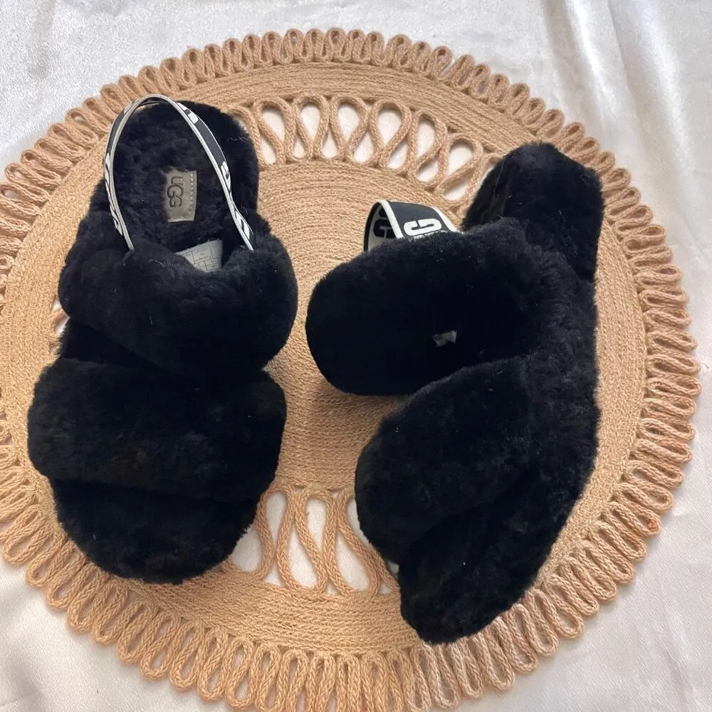 UGG Women's Oh Yeah Fuzzy Slide in Black Size 6 - Image 2