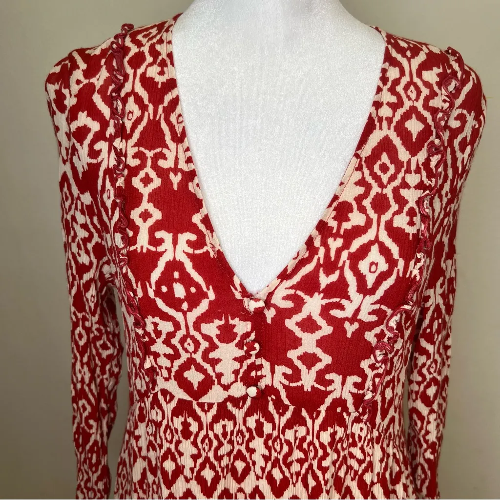 ZARA Floral Print Button Mini Dress Long Sleeve Ruffles Female Casual V neck M - Image 3