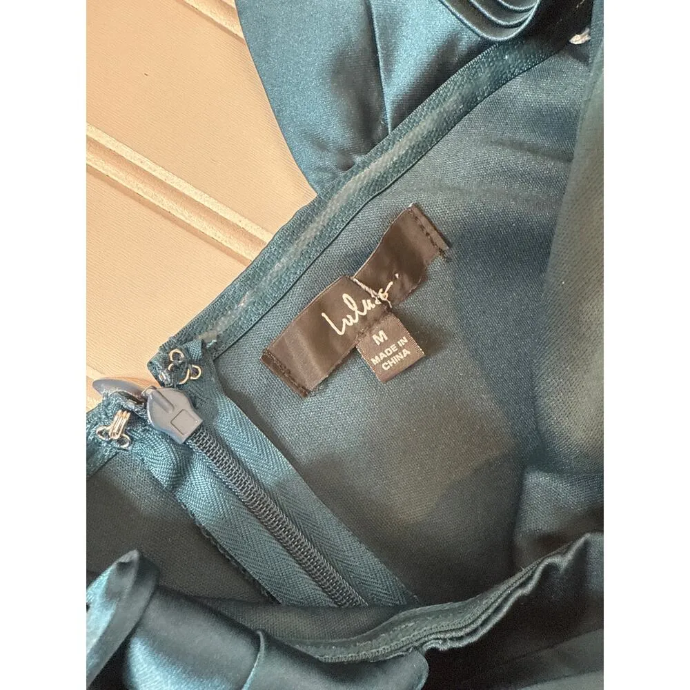 NWOT Lulus Stunning Arrival Dark Teal Satin Off-The-Shoulder Maxi Dress Size M - Image 6