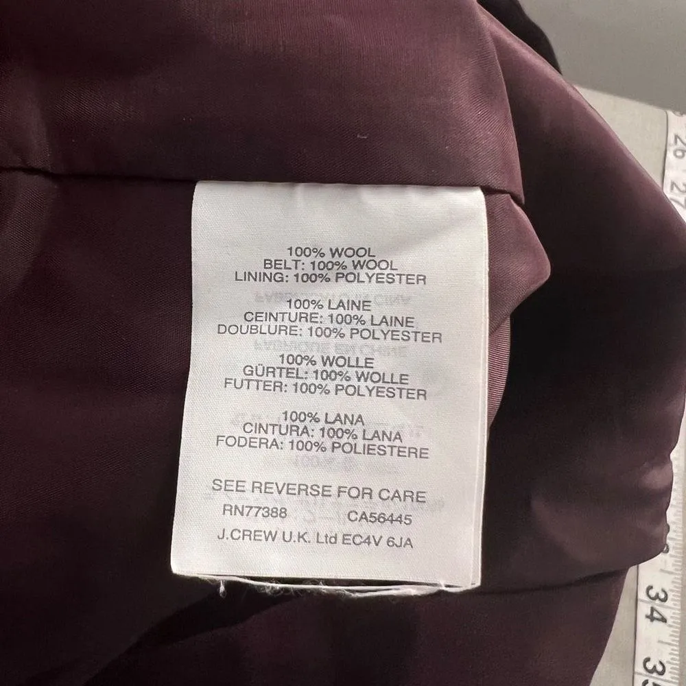 J. Crew Women's Sleeveless Belted Burgundy Sheath Wool Mini Dress Size 2 - Image 9