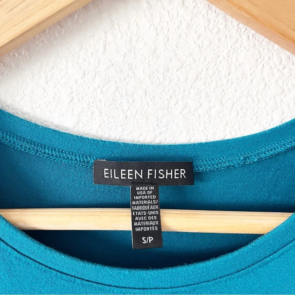 Eileen Fisher Jasper Drop Waist  Stretch Jersey Mini Shirt Dress in Green Blue - Image 4