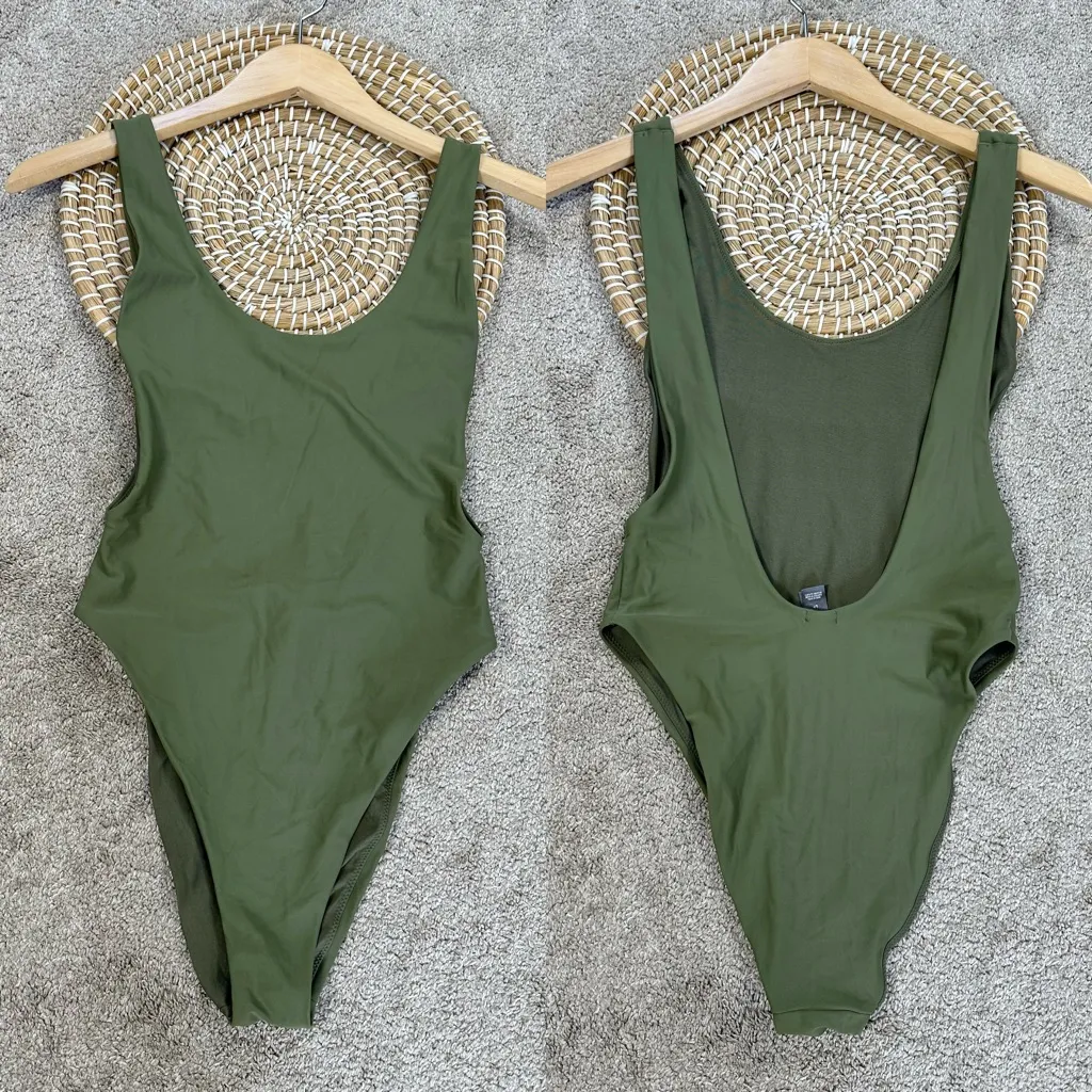Aerie Women’s Shine Birthday Super Scoop Cheekiest One Piece Swimsuit in Green S - Image 3
